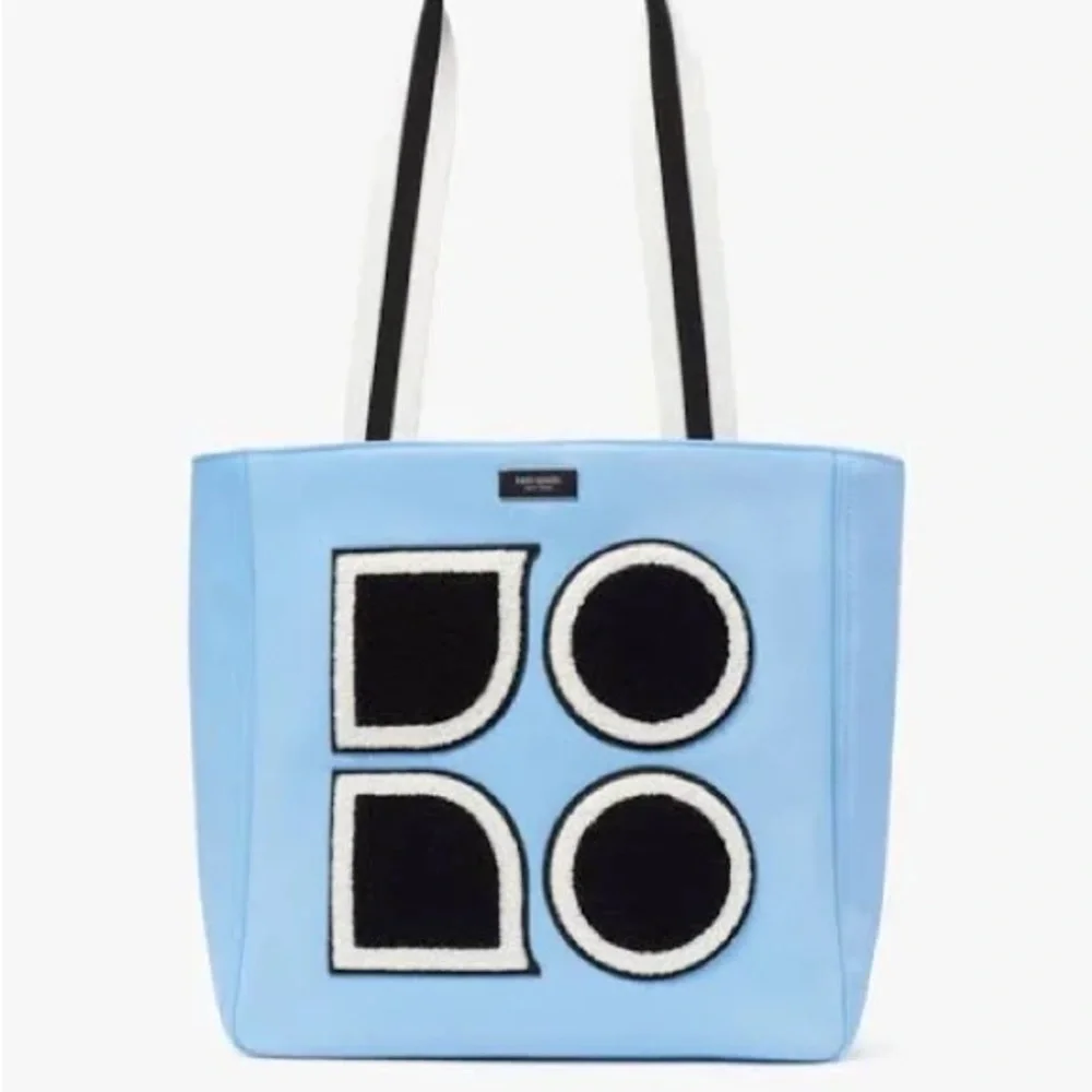 Kate Spade Light Blue Tote with Black and White Design- NWOT